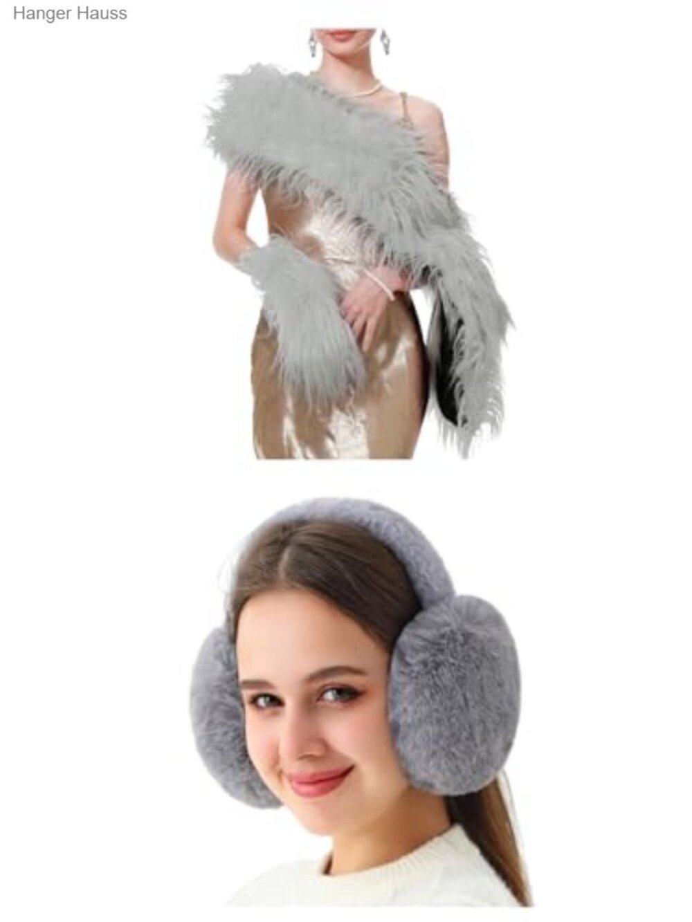 Faux Fur Shawl Collar & Foldable Earmuffs 2pc Set